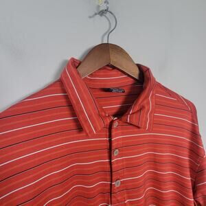 Nike Golf Mens L Long Sleeve Dri-FIT UV Polo Shirt Orange Stripe
